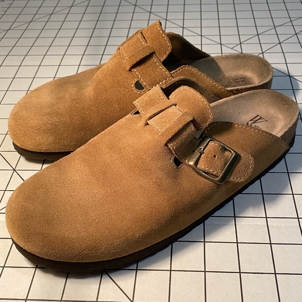 Women's White Mountain Bari Buckle Clog Taupe Suede 9 1/2 M